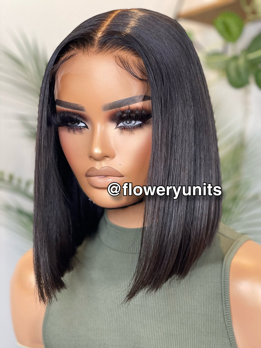 Side profile of the Rose 12-inch straight bob wig showing natural density, custom fit, and optional baby hairs for a realistic hairline.